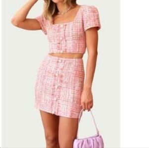 NEW ADELYN RAE lauren button tweed mini skirt in hot pink Nwt Medium